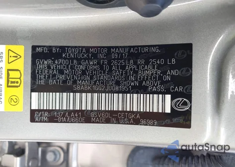 2018 Lexus Es 350 z USA, uszkodzony, nr VIN 58ABK1GG2JU081951